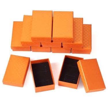 Imagem de KISSITTY 12 caixas de joias de papel de papelão, 8 x 5 x 2 cm, caixas de presente com esponja, retangular, colar, brincos, anéis, embalagens, caixas para aniversário, Natal (laranja)