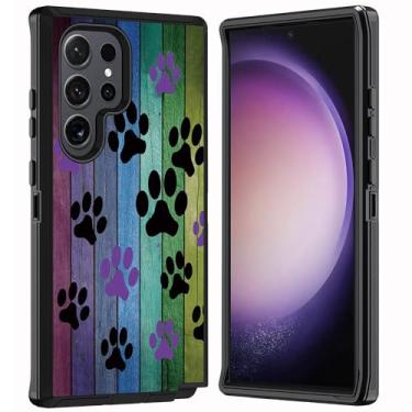 Imagem de ZXHSBROK Capa para Samsung Galaxy S25 Ultra, 3 camadas resistentes à prova de choque para Samsung Galaxy S25 Ultra 5G 17.5 cm 2025, placa de madeira rústica com estampa de pata de cachorro