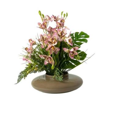 Imagem de Arranjo Orquídea Artificial Cymbimdium Flor Realista Decorativa - Flor