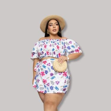 Imagem de Conjunto Plus Size Cropped Elastec + Shorts Saia 0609 - Bellucy Modas,