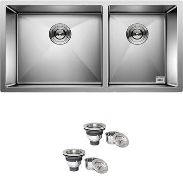 Imagem de Cuba Dupla Quadrada Inox 304 Cozinha Pia Embutir Sobrepor Gourmet 9040 Assimétrica Premium Com Válvula - EC048