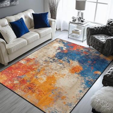Imagem de keepcute Tapete de área colorido abstrato 1,5 x 2,1 m tapetes antiderrapantes bege azul tapete decoração para sala de estar, quarto, sala de estar, estudo, tapete