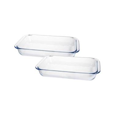 Imagem de Kit 2 Travessa Assadeira de Vidro Borossilicato Retangular Forno Servi