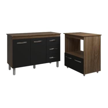Imagem de Mobília Decor, Balcão Armário Gabinete Bruna 118 cm com Tampo e Balcão Amanda para Forno e Microondas Savana Preto