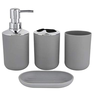 Imagem de Kit de acessórios para banheiros GRCFUMO 4PCS, conjunto de decoração moderno de bahtroom, acessório de banho de utilidade com garrafa de loção, xícara de armazenamento, xícara de (Cinza)