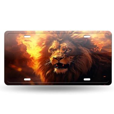 Imagem de Capa de placa de licença com estampa criativa de leão-juba dourada bonito - etiqueta de carro de alumínio artística, à prova de ferrugem, design exclusivo - 15 x 30 cm