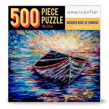 Imagem de Americanflat 500 Piece Boat Puzzle, 18x24 Inches, Wooden Boat at Sunrise by Olena Art