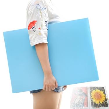 Imagem de MOTEERLLU Livro de armazenamento A2 adequado para pinturas de diamante de 56 x 38 cm, kit de arte de diamante, recipiente de armazenamento com 30 bolsos, pasta de portfólio para arte (azul)