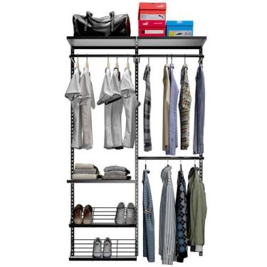 Imagem de Closet Aberto Aramado Preto Parede Cabideiro Araras Prateleira Modular