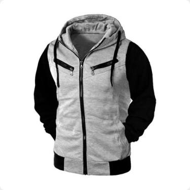 Imagem de Blusa de Frio Raglan Masculina com Capuz e Zíper - Ramazzoni, M, Cinza