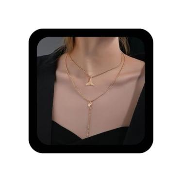 Imagem de YienDoo Colar Boho com cauda de sereia em camadas, dourado, rabo de peixe, colar em Y, colar com pingente de cauda de golfinho, colares com pingente de borla, multicamadas, joias de praia de verão