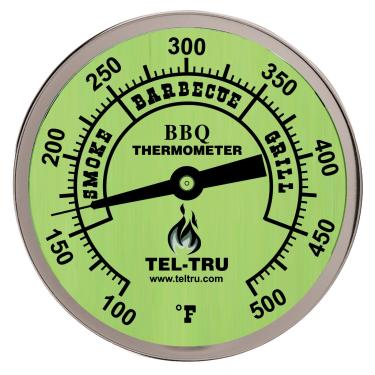 Imagem de Termômetro para churrasco Tel-Tru BQ300, mostrador de brilho de 7,6 cm com zonas, haste de 10,16 cm, 100/500 graus F