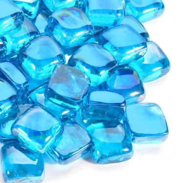 Imagem de vchin Cubo de vidro de fogo, quadrado de pedra de vidro para fogueira para interior ou exterior, fogueira a gás ou propano ou lareira, resistente ao calor, sem estourar ou quebrar, conta de vidro