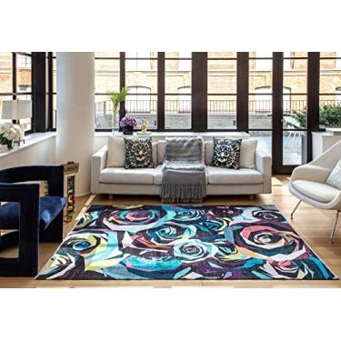 Imagem de Rugs America Elizabeth Sutton Collection MI20B Every Rose Abstract/Floral Moderno Preto Sem Descamação Sala de Estar Quarto Jantar Home Office Area Tapete, 6,7 cm x 10,8 cm