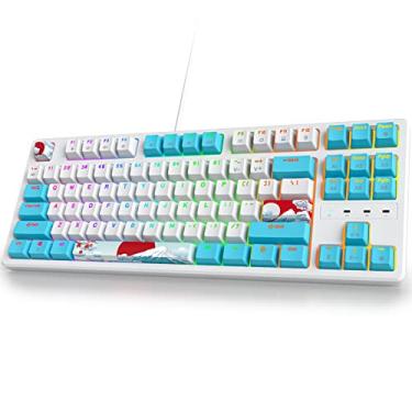 Imagem de Teclado mecânico para jogos 60% RGB com fio 60% com teclas retroiluminadas PBT para Windows PC Gamers (87 Sea/Red Switch)