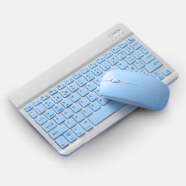 Imagem de Teclado e Mouse Sem Fio Bluetooth com Design Compacto, Conexão USB, Bateria Inclusa (Teclas azuis)