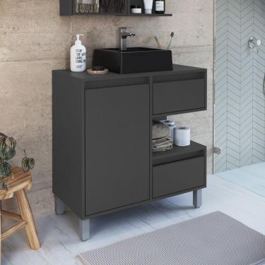 Imagem de Gabinete Para Banheiro 80cm 2 Gavetas 1 Porta 1 Nicho E Cuba Paula Grafite