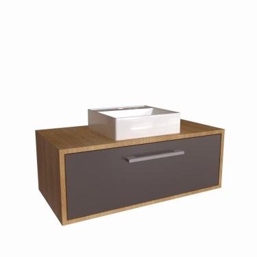 Imagem de Gabinete De Banheiro Suspenso 80cm 1 Porta Basculante Com Cuba Alice Mel-grafite