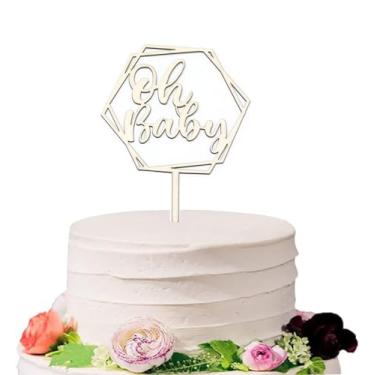 Imagem de Wooden Oh Baby Cake Topper,First Birthday Cake Topper for 1st Birthday Boy and Girl, Number 1 Cake Topper, One Sign First Birthday Cake Decoration Supplies(无叶子)