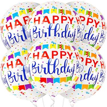 Imagem de Balão de Feliz Aniversário Grande de 55 cm – Pacote com 6 | Balão de Feliz Aniversário com Esfera Redonda 4D 360 graus | Balões de hélio de Feliz Aniversário | Decorações de Festa de Aniversário para Meninos e Meninas
