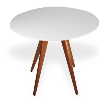 Imagem de Mesa De Jantar Redonda Base Triedge Em Madeira Maciça - 90 Cm Branco
