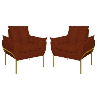 Imagem de Kit 02 Poltronas Base Metal Dourado Sala, Quarto Escritório Terracota