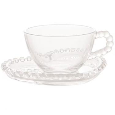 Imagem de Conjunto 4 Xícaras E Pires Chá Wolff Pearl Coração Cristal Transparente
