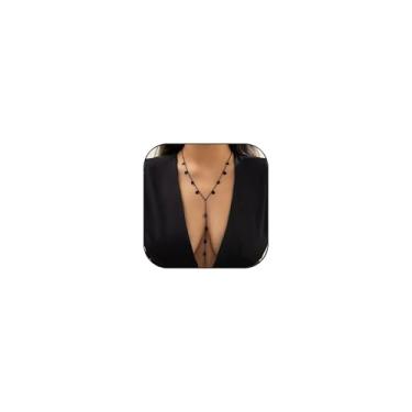 Imagem de KOFISNI Colar com pingente de cristal de lua gótica, estilo punk, vintage, preto, em forma de Y, colar de Halloween, joia feminina, 55cm, Aço inoxidável, Sem Pedra Preciosa
