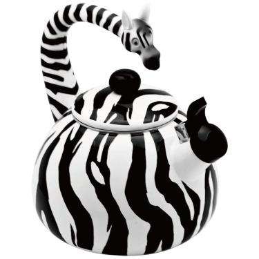 Imagem de Chaleira de Chá 2.1 Litros em Esmalte com Apito, UP Zebra, Branca e Preto