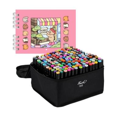 Imagem de Kit Bobbie Goods Livro de Colorir 168 Canetinhas Caneta Ponta Dupla Ma