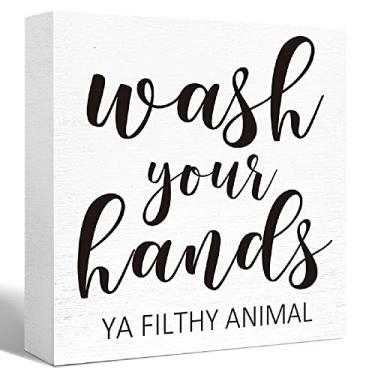 Imagem de SJNH Placa De Madeira Para Lavar As Mãos, Animal Imundo, Placas Engraçadas Banheiro, Caixa Prateleira, Prateleiras Decorativas, 12,7 Cm, Cm Largura, 2,8 Altura
