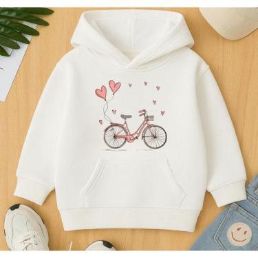 Imagem de Canguru Moletom Infantil Menina Feminino Estampa Bicicleta Corações Fo