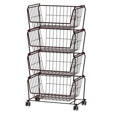 Imagem de PUSDON Carrinhos De Armazenamento Metal Empilháveis, Prateleira Uso Duplo Para Cozinha, Cestas Frutas E Vegetais Com Rodas, Sala Estar, Casa Escritório, Bronze Padrão 4 Níveis