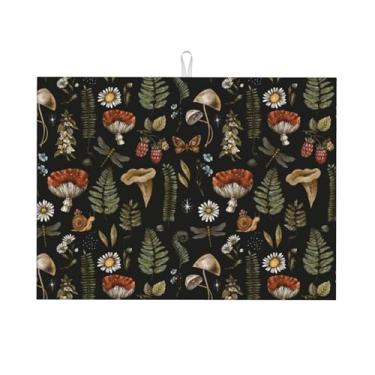 Imagem de SUPLUCHOM Tapete De Secagem Pratos Vintage Com Folhas Cogumelo Para Bancada Cozinha, Escorredor Absorvente Microfibra Grande 18 X 24"