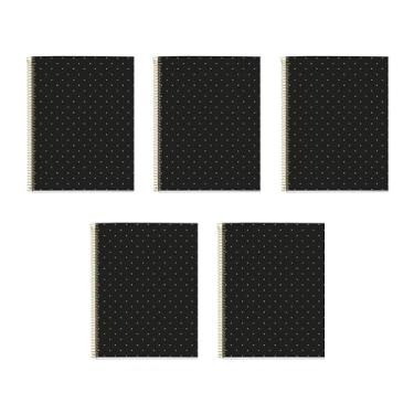 Imagem de Cadernos Miquel Rius M Fashion com 4 matérias, pacote com 5, papel pesado forrado de 28 x 21,5 cm, 120 folhas (assuntos separados por cor), perfurado com 3 furos, microperfurado, capa de bolinhas pretas