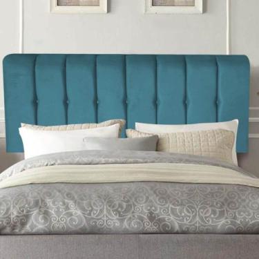 Imagem de Painel Estofado Luxo Botão Kiara 100cm Solteiro Para Cama Box Suede Az