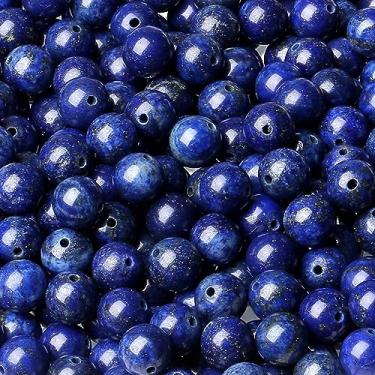 Imagem de LAIDANLA Lápis-lazúli 6 mm contas de pedra natural redondas soltas pedras preciosas para pulseira faça você mesmo colar brincos fabricação de joias polimento genuíno pedra real contas cristal 98 peças 2 fios 32 polegadas