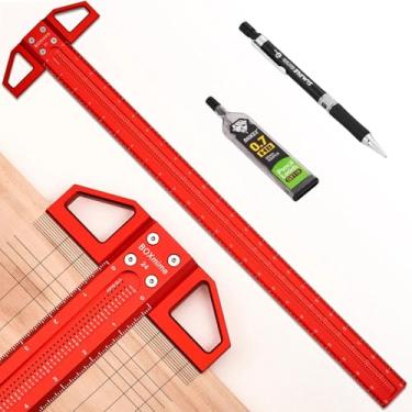 Imagem de BOXmime Régua De Marcação De Precisão Para Marcenaria, Régua Quadrada T De 24 Polegadas, Régua De Posicionamento De Furos Em Liga De Alumínio De Escala 1/16'', Ferramentas De Medição De Layout