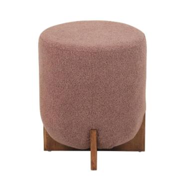 Imagem de Puff Redondo Cravo Rivatti 48,50 Cm (altura) Bouclé Rosa Antigo Com Base Em Madeira De...
