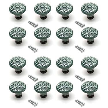 Imagem de Susenya Puxador, 16 peças, maçanetas decorativas de 3,3 cm de diâmetro. Puxadores de gaveta de cerâmica verde com parafusos de montagem puxadores de armário esculpidos