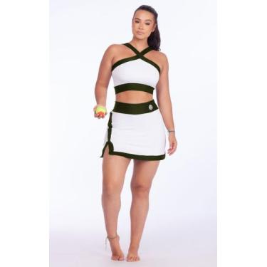 Imagem de Conjunto Beach Tennis Bicolor Tecido leve Canelado Short Saia Cintura 