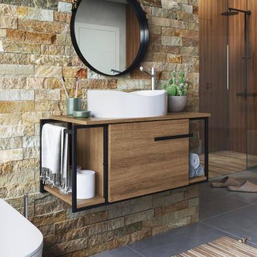 Imagem de Gabinete Suspenso com Cuba Berlin Branca para Banheiro 80cm P1019 Marrom