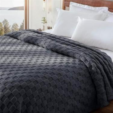 Imagem de Cobertor Casal Cinza Jolitex Dyuri Jacquard Quadriculado 220x180cm Toque Macio Soft Manta Microfibra Cobertor Cama Casal Edredom Coberdrom