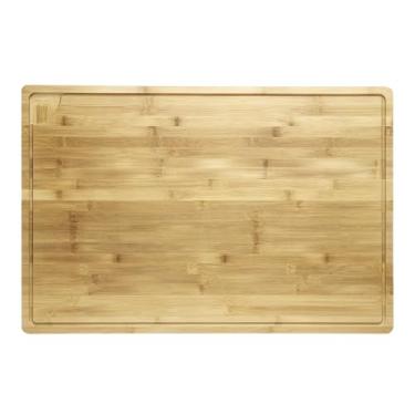 Imagem de LinTimes Tábua de corte de bambu extra grande para cozinha, tábua de corte de madeira de 76 x 50 cm para cozinha, com sulco de suco e alças, tábua de cortar sobre a pia para carne, legumes, escultura