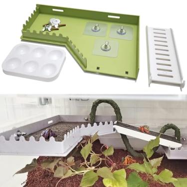 Imagem de Anranmm Acessórios de caranguejo eremita - plataforma com escada e prato de comida, brinquedos de escalada de caranguejo eremita, suprimentos de habitat e acessórios de tanque para répteis, hamsters