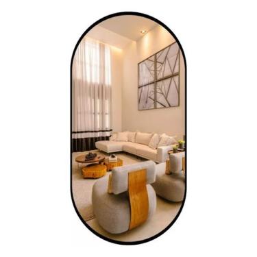 Imagem de Espelho oval 80x40cm com moldura alumínio preto - Woodglass