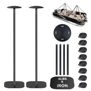 Imagem de Obcursco Polos de suporte de capa de barco, pacote com 2, bastões de cobertura de barco de ferro resistente com 8 tiras e 4 alturas ajustáveis, sistema resistente à ferrugem para pontão, barco Jon