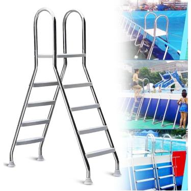 Imagem de Degraus De Piscina Acima Do Solo, Escada Alta Da Piscina, Com Corrimãos - Escada De 4 Degraus Para Reboques De Viagem, Piscina De Quintal, Casa - Fácil Ess E Segurança Para Todos Os Usuário