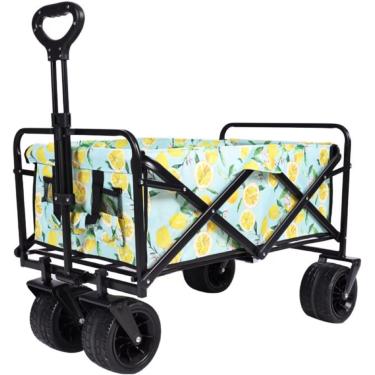 Imagem de Carrinho De Festival Com Rodas Grandes Todo-o-terreno, Carrinho De Carrinho De Praia Dobrável De 100l, Vagão Dobrável Resistente Com 2 Bolsos Para Acampamento Ao Ar Livre, Pi, Cartoon