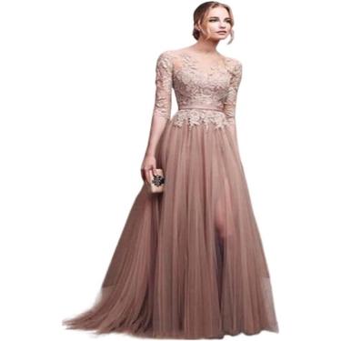 Imagem de Vestidos De Dama De Honra A-line Decote Colher Lace Appqulies Banda Corpete Backless Tule Longo Elegante Vestidos Femininos Vestido De Festa De Casamento Vestidos De Baile Para Con, PInk_8
